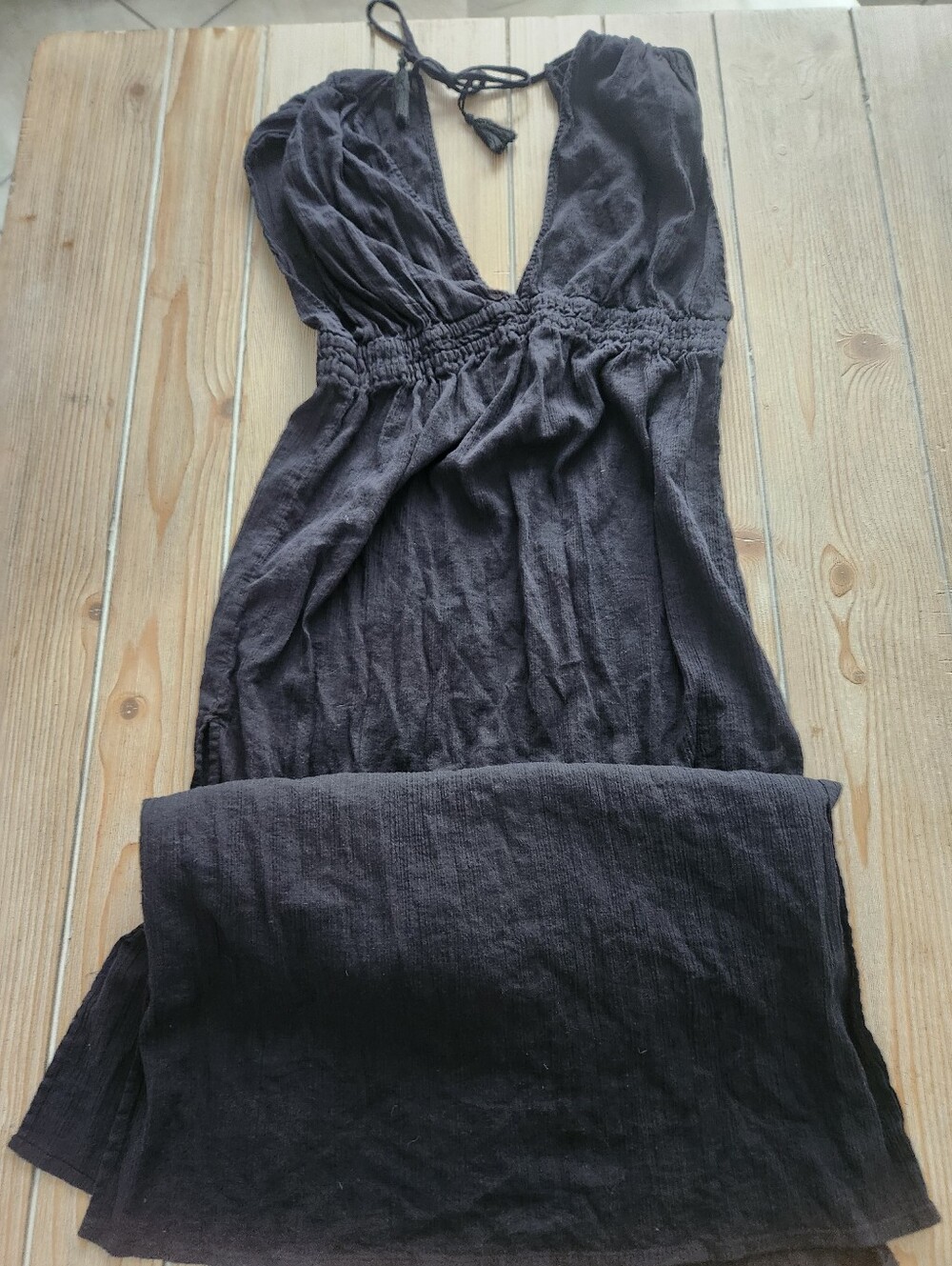 Woman's Swim Cover Up - Black Sleeveless V-Neck Maxi Style